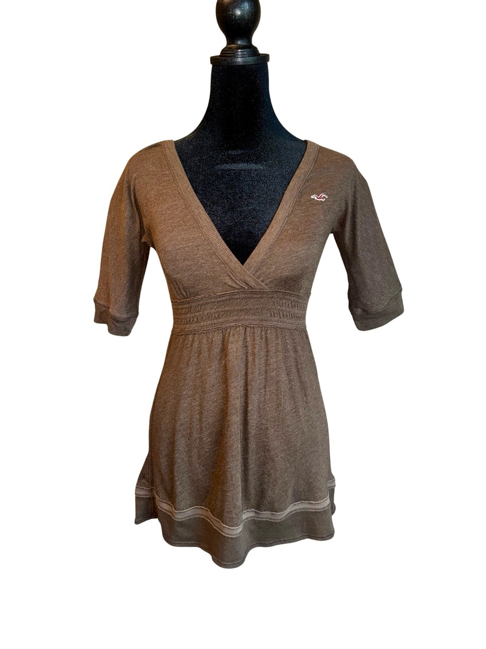 Rare Y2K Hollister Babydoll V Nevk Brown Elbow Sleeves Preppy Vintage Medium